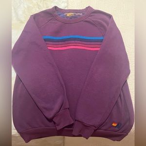 Aviator Nation Purple Sweatshirt with Blue/Purple Stripes, Size M